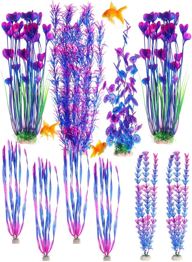 FineCheer 10 Pcs Large Christmas Aquarium Artificial Plants Decorations, Tall Plastic Fish Tank Plant Decorations for Household and Office Aquarium Christmas Decor(Purple) - Image 1
